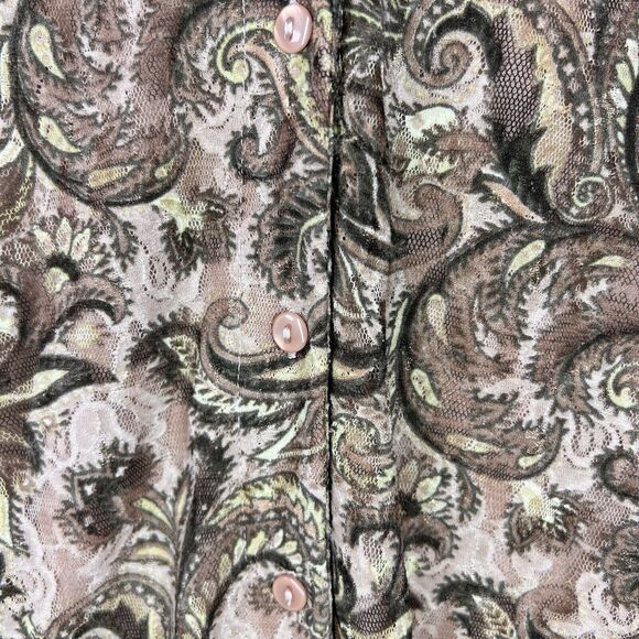 Casual Corner Annex Y2K 90s Green Brown Paisley Mesh Lace Button Down Top Size X - Picture 8 of 10